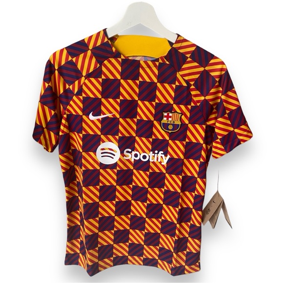 Nike FC Barcelona 2022-23 Youth Pre Match Soccer Jersey Kit.